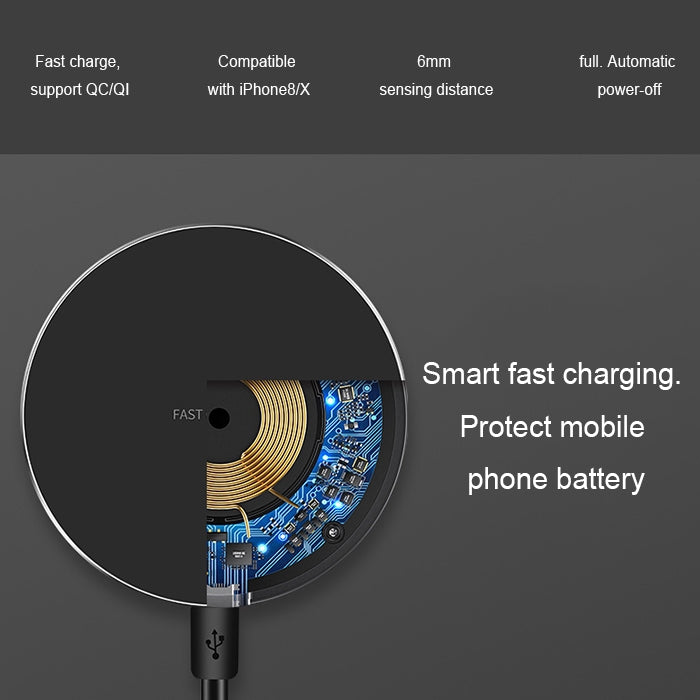 GY-68 Aluminum Alloy Ultra-thin Wireless Fast Charging Qi Charger Pad (Gold)