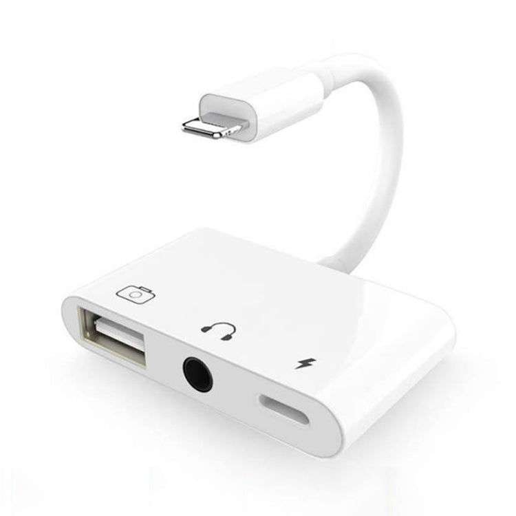 3 in 1 Multifunction 8 Pin + 3.5mm + USB 3.0 OTG to 8 Pin Male Fast Charging Adapter and Music Audio and Card Reading (White)