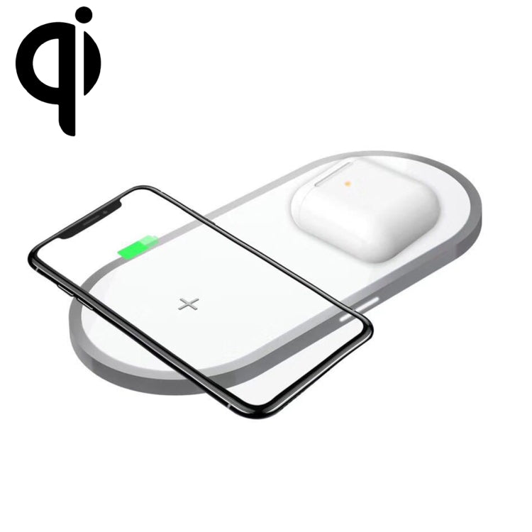 W31 Chargeur sans fil double charge standard QI 2 en 1 pour téléphone mobile standard QI et AirPods 2 (Blanc)
