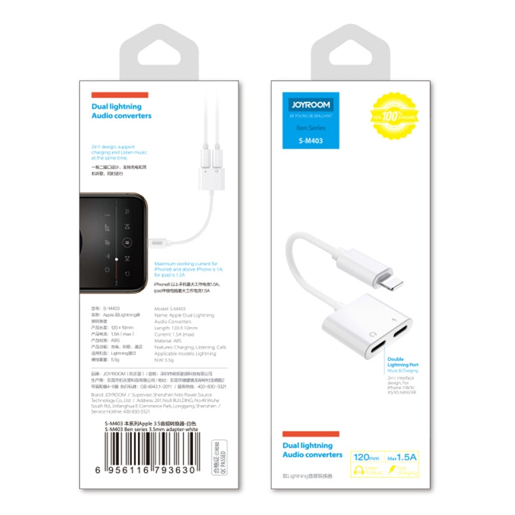 Joyroom S-Y104 Ben Series Adaptador de iluminación Dual de Apple longitud: 1.2 m (Blanco)