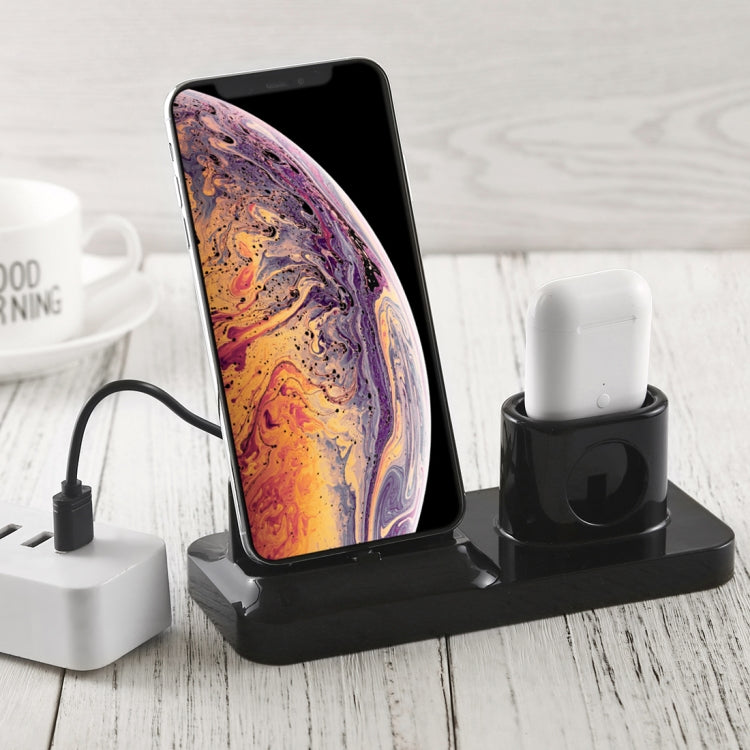 Wireless Rechargeable Dock Charging Station Holder for Mobile Phone and Headphones with Micro USB + USB-C / Type-C + 8-Pin Interface (Black)