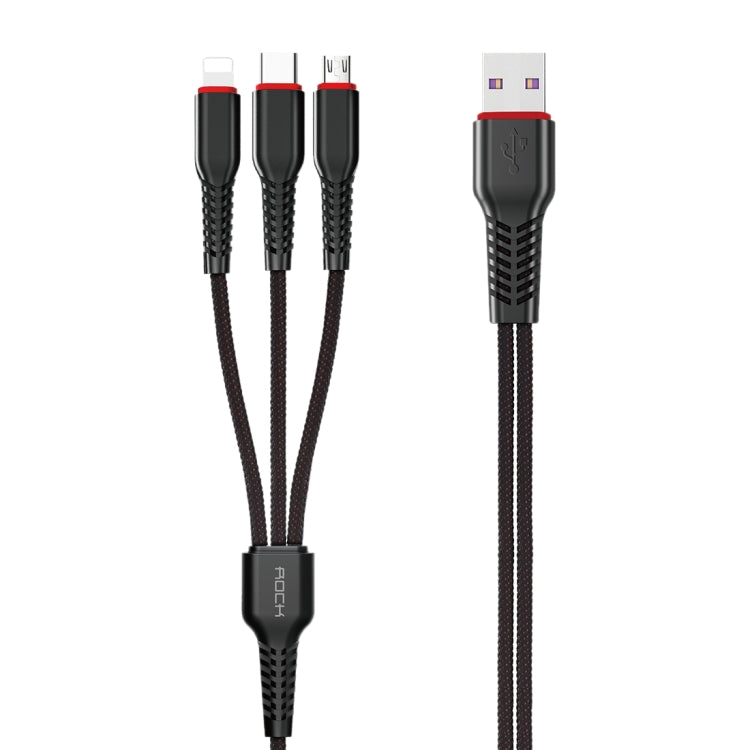 Rock G6 6 en 1 Multifonction 8 Broches + Micro + Type-C / USB-C Câble de Charge en Tissu Métallique Longueur : 2m (Noir)