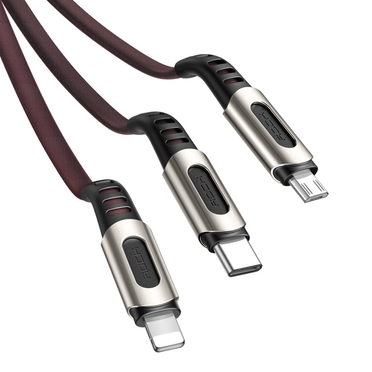 Rock M8 3 en 1 Multifunción 8 Pines + Micro + Tipo-C / USB-C Cable de Carga de tejido de aleación de zinc longitud: 1.2 m (Negro)