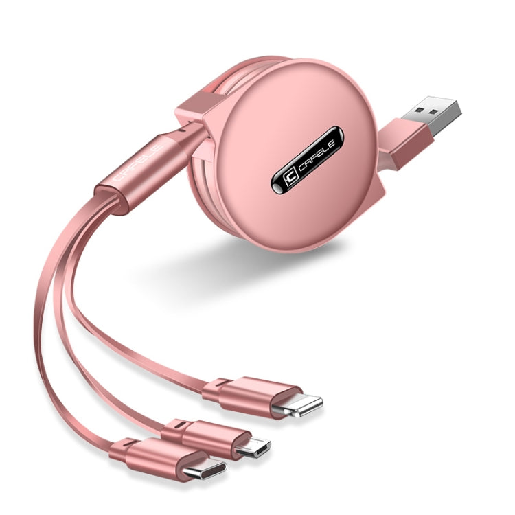 CAFELE 3 en 1 8 Pines + Micro USB + Cable de Datos de Carga Tipo C / USB-C longitud: 1.2 m (Oro Rosa)