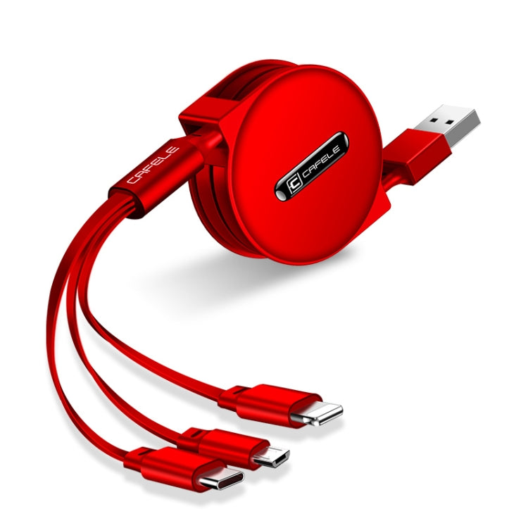 CAFELE 3 en 1 8 Pines + Micro USB + Cable de Datos de Carga Tipo C / USB-C longitud: 1.2 m (Rojo)