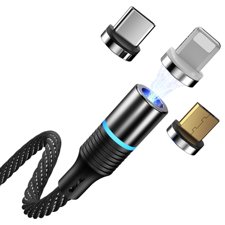 CAFELE 3 en 1 8 Pines + Micro USB + Type-C / USB-C Magneto Series Cable de Datos de Carga Magnética longitud: 1.2 m (Negro)