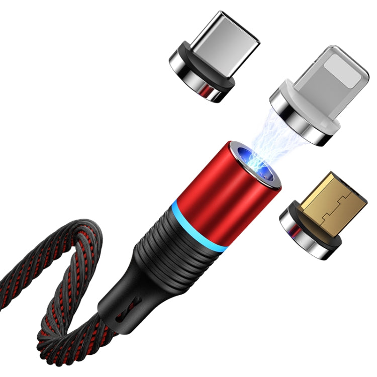 CAFELE 3 en 1 8 Pines + Micro USB + Tipo-C / USB-C Magneto Series Cable de Datos de Carga Magnética Longitud: 1.2 m (Rojo)