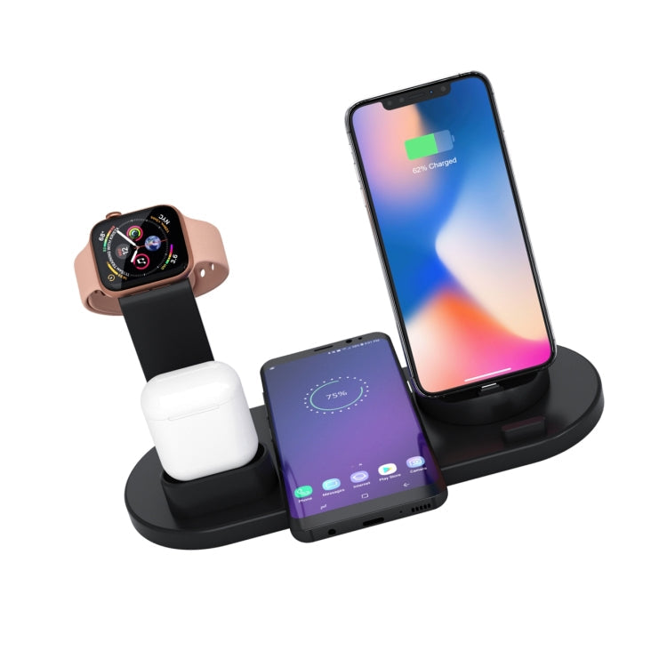 HQ-UD15 5 in 1 8 Pin + Micro USB + USB-C / Type C Interfaces + 8 Pin Headphone Charging Interface + Wireless Charging Dock with Watch Stand (Black)