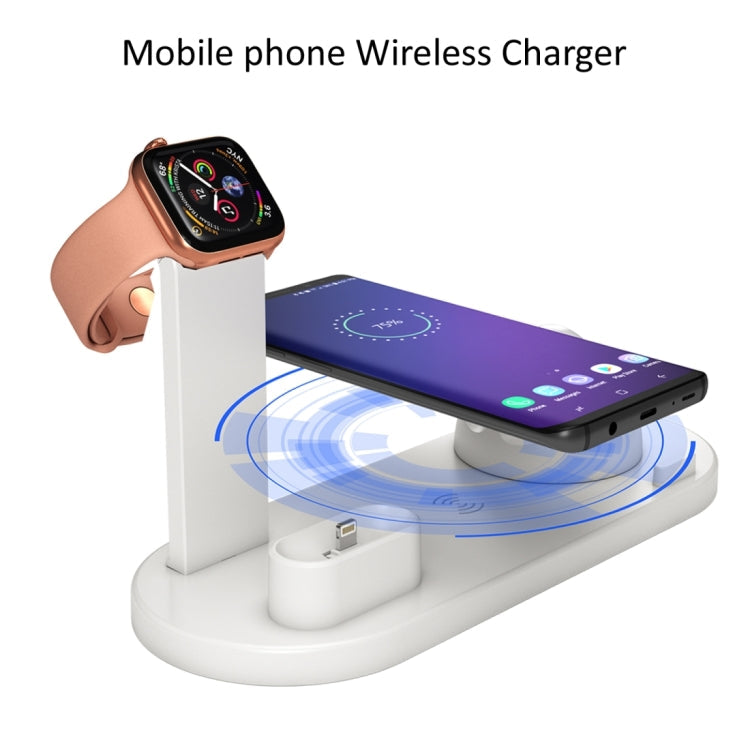 HQ-UD15 5 in 1 8 Pin + Micro USB + USB-C / Type C Interfaces + 8 Pin Headphone Charging Interface + Wireless Charging Charger Dock with Watch Stand (White)