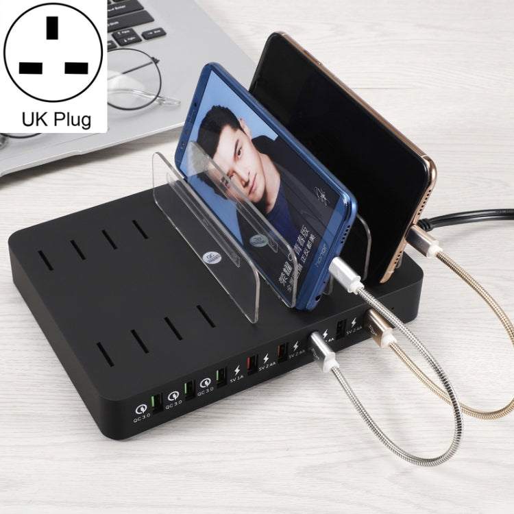 X6S 110W 3 USB Ports QC 3.0 + 5 USB Ports Smart Charger with Detachable Bezel UK Plug