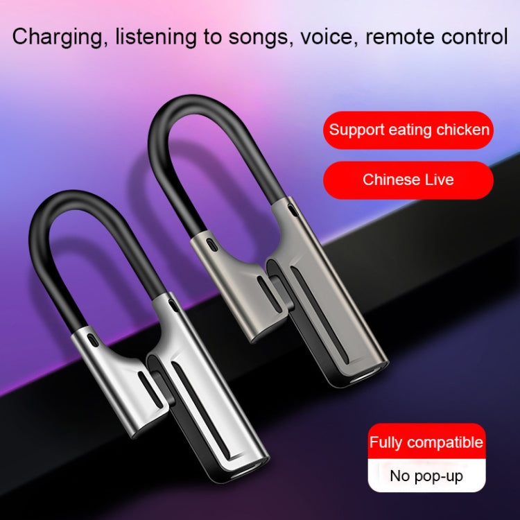 xwt-17-1 2.1A 2 in 1 8 Pin Male to 8 Pin Charging + 3.5mm Female Audio Interface Headphone Adapter Support Listening to Music / Charging (Black)