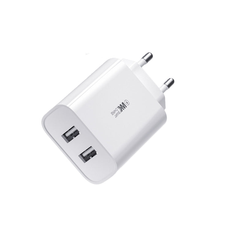 WK WP-U51 2.1A Speed ​​​​Double chargeur de voyage USB Adaptateur secteur EU Plug (Blanc)
