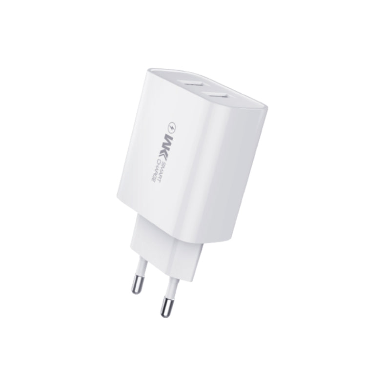 WK WP-U51 2.1A Speed ​​​​Double chargeur de voyage USB Adaptateur secteur EU Plug (Blanc)
