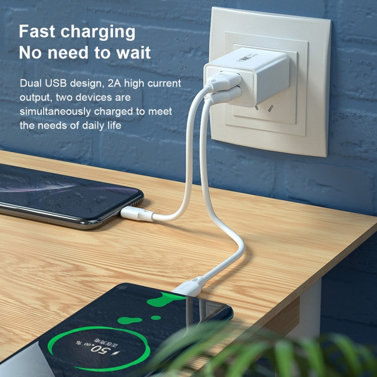 WK WP-U56 2A Fast Charging Travel Charger Power Adapter with Dual USB US Plug (White)