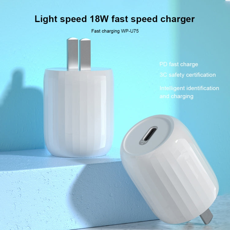 WK WP-U75 Type-C / USB-C PD 18W Ultra-Fast Travel Charger Power Adapter US Plug (White)