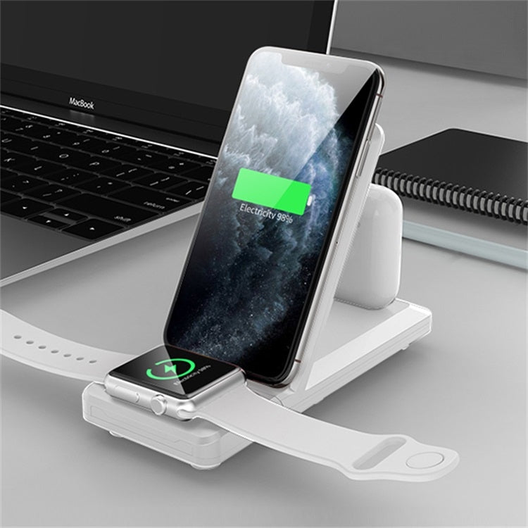 Chargeur sans fil pliable portable H6 3 en 1 pour iPhone + iWatch + AirPods (Blanc)