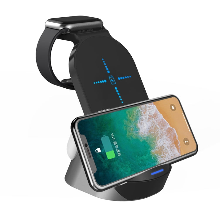 Cargador Inalámbrico Rápido H18 3 en 1 para iPhone Apple Watch AirPods y otros Teléfonos Inteligentes Android (Negro)