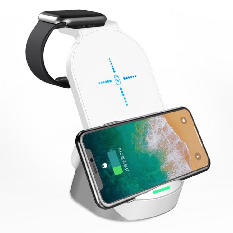 Cargador Inalámbrico Rápido 3 en 1 H18 para iPhone Apple Watch AirPods y otros Teléfonos Inteligentes Android (Blanco)