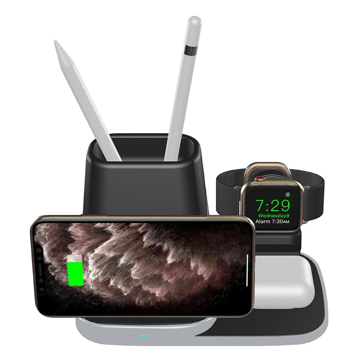Cargador Inalámbrico Rápido P9X 4 en 1 para iPhone Apple Watch AirPods Pen Hoolder y otros Teléfonos Inteligentes Android (Negro)