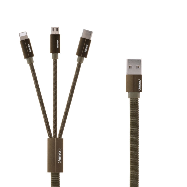 Remax RC-094TH 1m 2.4A 3 en 1 USB a 8 Pines y USB-C / Type-C y Micro USB Cable de Datos de Carga Rápida (verde militar)