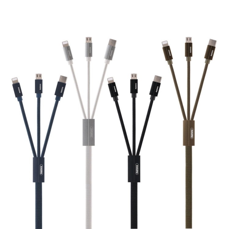 Remax RC-094TH 1m 2.4A 3 en 1 USB a 8 Pines y USB-C / Type-C y Micro USB Cable de Datos de Carga Rápida (verde militar)