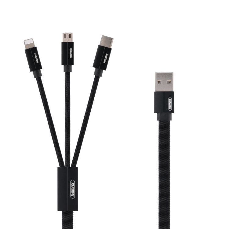 Remax RC-094TH 1m 2.4A 3 en 1 USB a 8 Pines y USB-C / Type-C y Micro USB Cable de Datos de Carga Rápida (Negro)