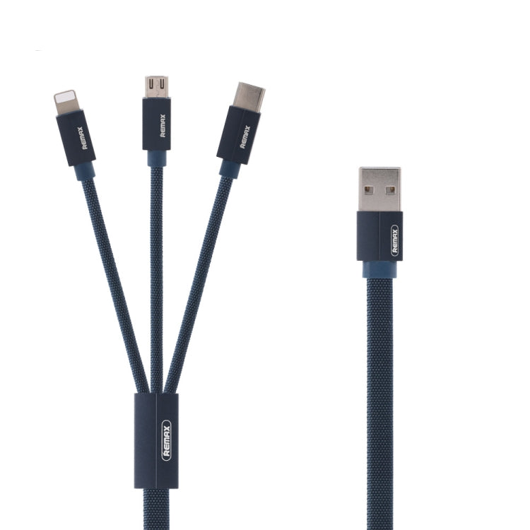Remax RC-094TH 1m 2.4A 3 en 1 USB a 8 Pines y USB-C / Type-C y Micro USB Cable de Datos de Carga Rápida (Azul)
