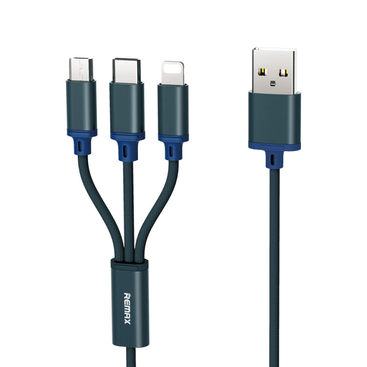 Remax RC-131TH 1m 2.8A 3 en 1 USB a 8 Pines y USB-C / Type-C y Cable de Carga Micro USB (Azul)