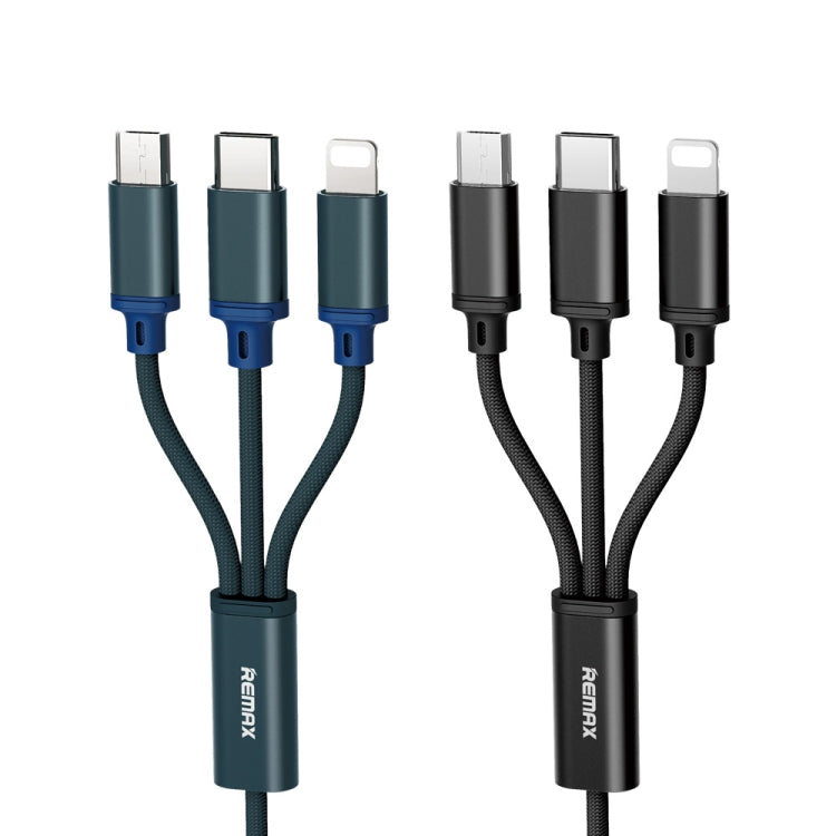 Remax RC-131TH 1m 2.8A 3 en 1 USB vers 8 Broches &amp; USB-C / Type-C &amp; Micro USB Câble de Charge (Bleu)