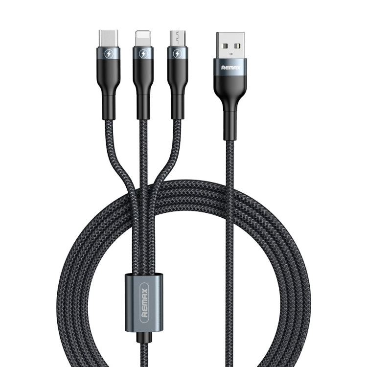 Remax RC-070TH 1,2 m 2 A 3 en 1 USB vers 8 broches et USB-C/Type-C et câble de charge micro USB (noir)