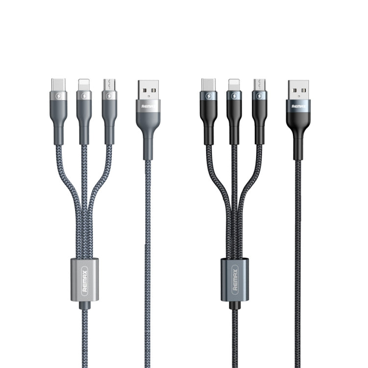 Remax RC-070TH 1.2m 2A 3 en 1 USB a 8 Pines y USB-C / Type-C y Cable de Carga Micro USB (Negro)