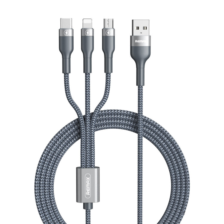Remax RC-070TH 1.2m 2A 3 en 1 USB a 8 Pines y USB-C / Type-C y Cable de Carga Micro USB (Plateado)