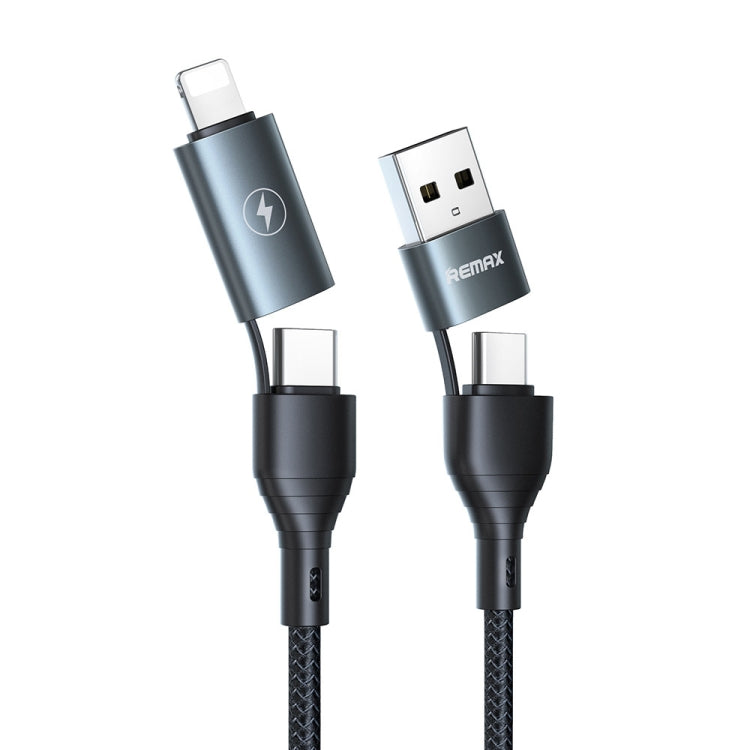 Remax RC-011 1.2m 2.4A 4-in-1 USB to USB-C / Type-Cx2 + 8-Pin Fast Charging Data Cable (Black)