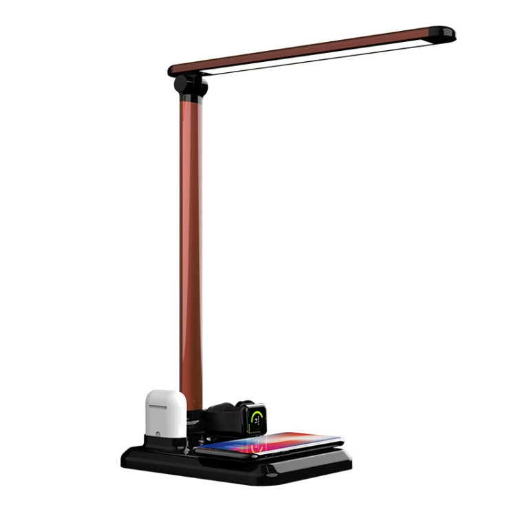 Lámpara de escritorio de protección Inalámbrica X-1 4 IN1 para iWatch / iPhone / Airpods (Black Brown)