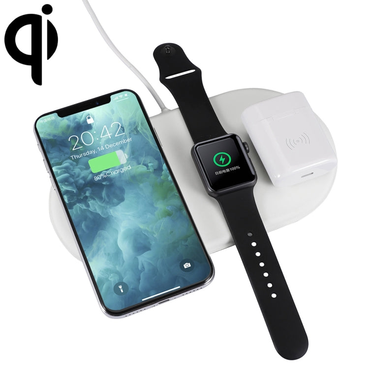 Cargador Inalámbrico 3 en 1 QI para iPhone y AirPods y Apple Watch (Blanco)