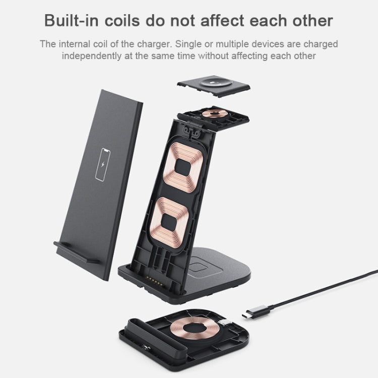 HQ-UD21 3 in 1 Foldable Mobile Phone Watch Charging Stand Multifunction Wireless Charger for iPhone Apple Watch and Airpods (White)