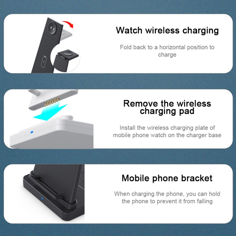 HQ-UD21 3 en 1 Support de Charge de Montre de Téléphone Portable Pliable Chargeur sans Fil Multifonction pour iPhone Apple Watch et Airpods (Noir)