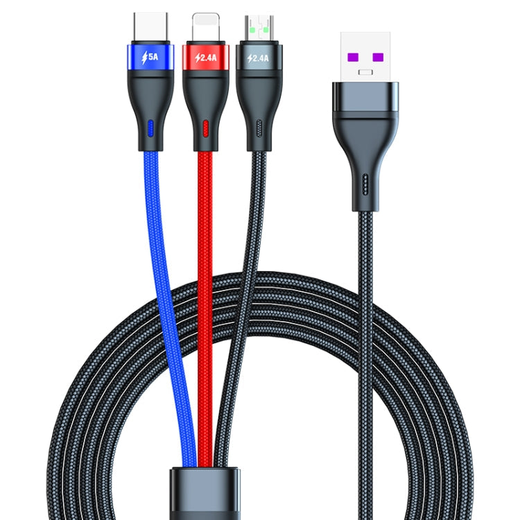 40W 5A USB a Micro USB + USB-C / Type-C + Cable de Datos de Carga Rápida de 8 Pines Longitud del Cable: 1.2 m