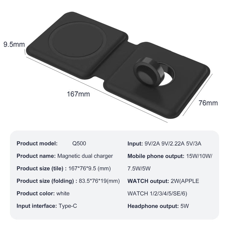 Cargador Inalámbrico Dual Magnético plegable Q500 para Teléfonos / iWatch / AirPods (Negro)