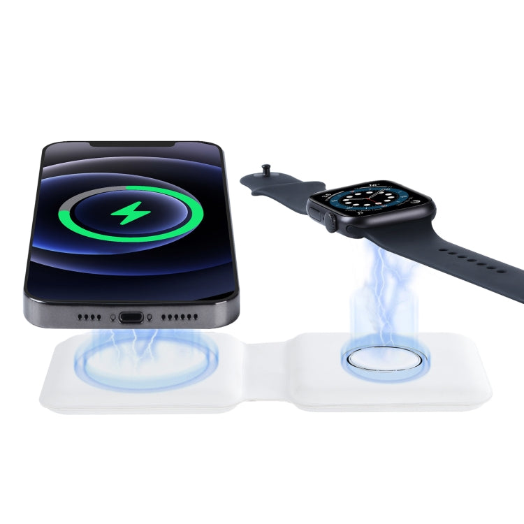 Q500 Foldable Magnetic Dual Wireless Charger for Phones / iWatch / AirPods (White)