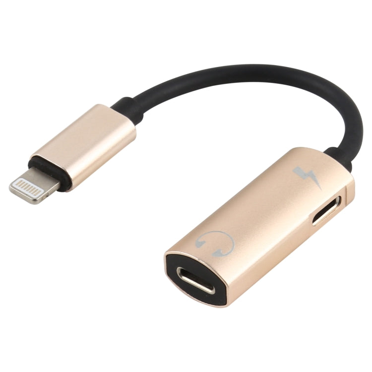 2 in 1 8 Pin Male to Dual 8 Pin Female Charging and Listening Music Audio Audio Adapter Compatible with All iOS Systems (Gold)