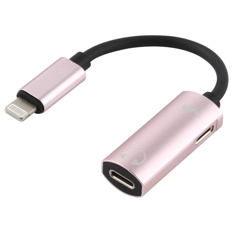 2 in 1 8 Pin Male to Dual Pin Female Charging and Listening Music Audio Audio Adapter Compatible with All iOS Systems (Rose Gold)