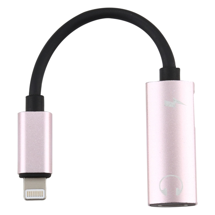 2 in 1 8 Pin Male to Dual Pin Female Charging and Listening Music Audio Audio Adapter Compatible with All iOS Systems (Rose Gold)
