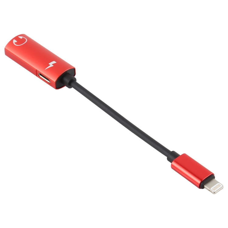 2 in 1 8 Pin Male to Dual Pin Female Charging and Listening Music Audio Audio Adapter Compatible with All iOS Systems (Red)