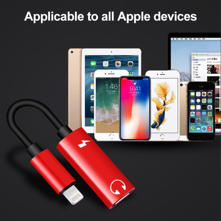 2 in 1 8 Pin Male to Dual Pin Female Charging and Listening Music Audio Audio Adapter Compatible with All iOS Systems (Red)