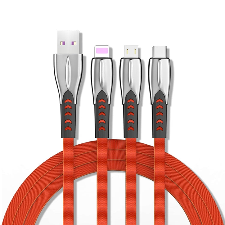 3A 3 en 1 USB a 8Pin + Micro USB + USB-C / Type-C Cable de Carga súper Rápido de aleación de zinc (naranja)