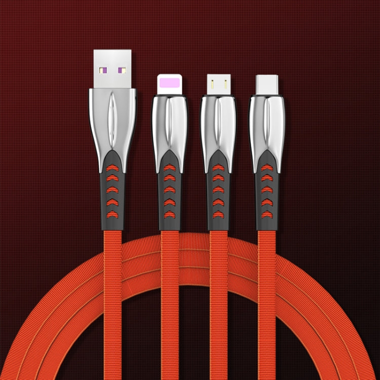 3A 3 in 1 USB to 8Pin + Micro USB + USB-C / Type-C Zinc Alloy Super Fast Charging Cable (Orange)