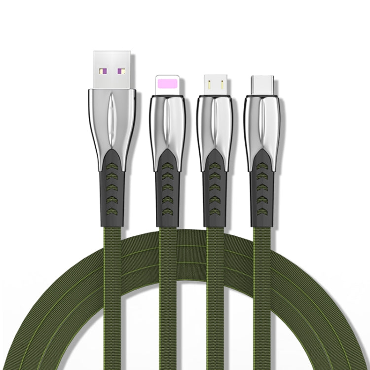 3A 3 in 1 USB to 8Pin + Micro USB + USB-C / Type-C Zinc Alloy Super Fast Charging Cable (Green)