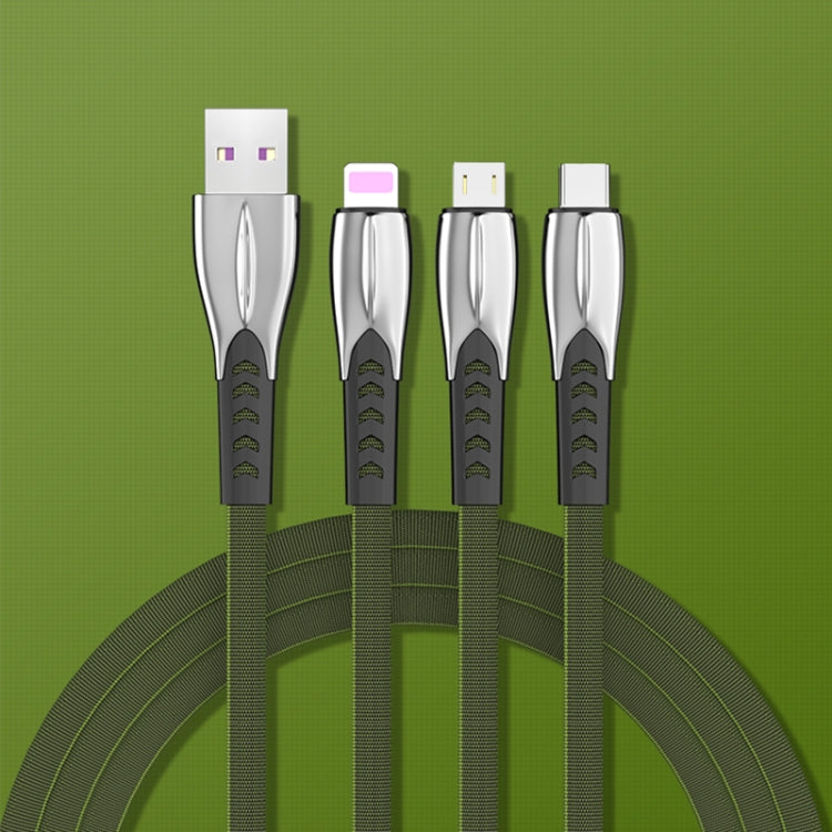 3A 3 en 1 USB a 8Pin + Micro USB + USB-C / Type-C Cable de Carga súper Rápido de aleación de zinc (verde)