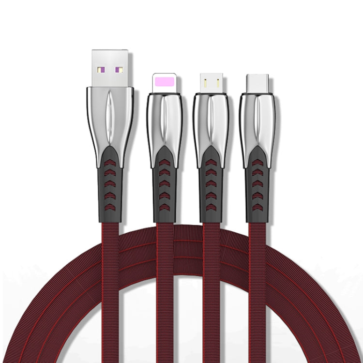 Câble de charge ultra rapide en alliage de zinc 3A 3 en 1 USB vers 8 broches + Micro USB + USB-C / Type-C (vin rouge)